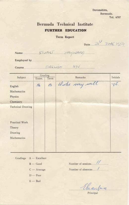 Stuart's report card, 1959