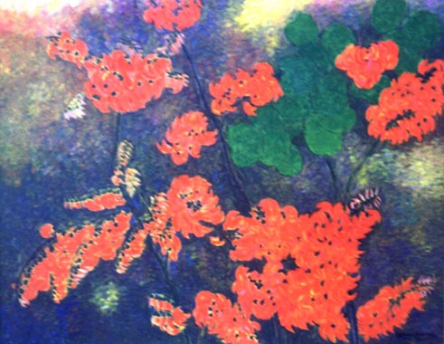 Painting of Red-Orange Flowers