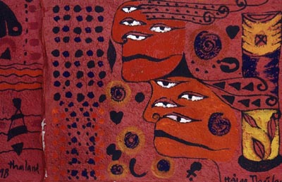 Picture of faces on red background