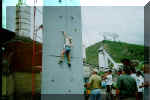 Adrienne climbing the wall. Dont look down...