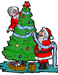 Mr and Mrs. Claus decorate the family tree.