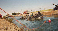 City of Fresno Fire Department Swiftwater Team Training, simulated bus accident in one of the many irrigation canals for the farming community throughout the county 
