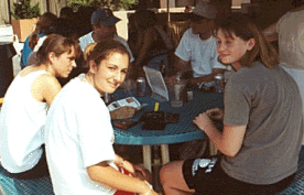 Julie and pals slumping at the pool.