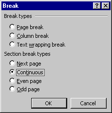 MS WORD Page and Section Breaks