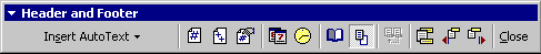 MS WORD 2000 Header/Footer Toolbar