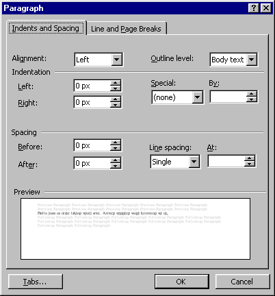 Format Paragraph Dialog Box