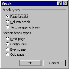 Page Break Dialog Box