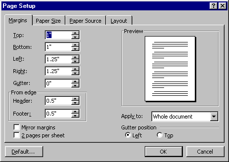 Page Setup dialog box