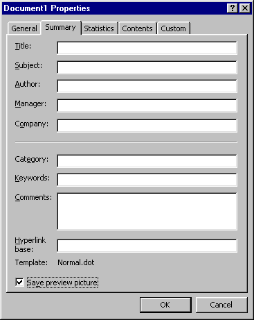 Document Properties dialog box