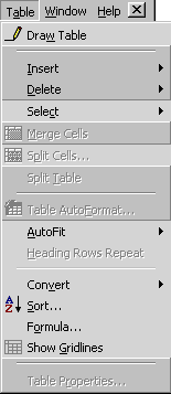 Table Drop-Down Menu