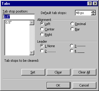 Tabs dialog box