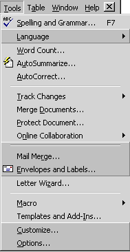 Tools Drop-Down Menu