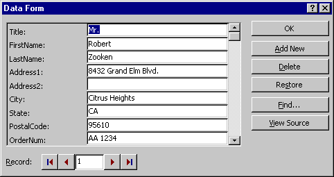 Actual Data Entry Form
