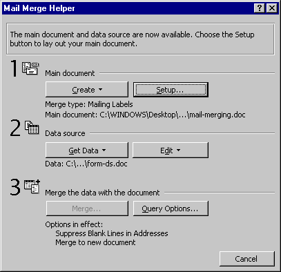 Mail Merge Helper Dialog Box