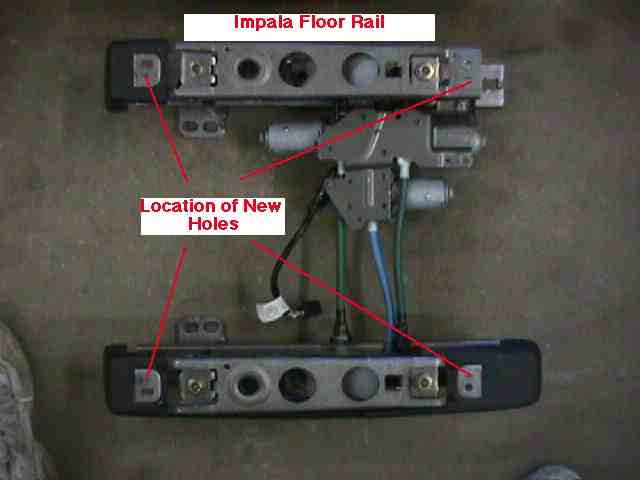 impala floor rails with hole locations marked