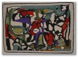 Abstract hooked rug by Joan Muckelbauer. Click for a larger version.