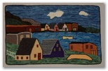 Harbor scene hooked rug by Joan Muckelbauer. Click for a larger version.