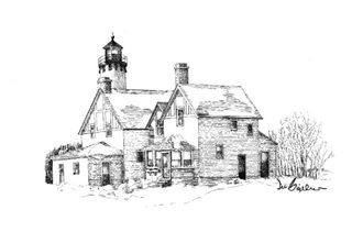 Point Iroquois Lighthouse, drawing by Dave Bigelow.