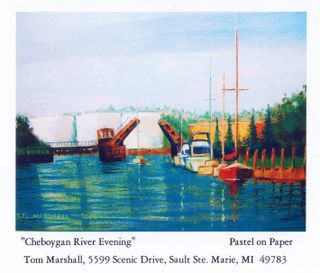 "Cheboygan River Evening," pastel by Tom Marshall.