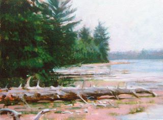 Monocle Lake, painting by Chad Florence. Click for a larger version.