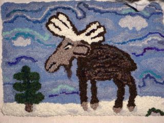 Moose Whimsy, hooked rug by Judy Colein