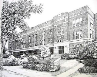 Sault High School 1959, pen and ink drawing by David Bigelow
