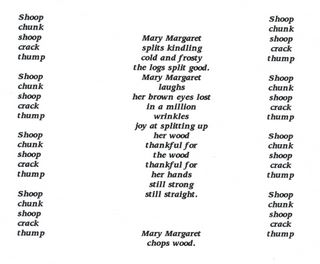 "Mary Margaret Splits Wood" by Anny Hubbard
