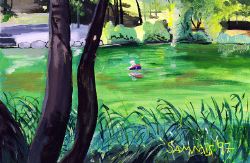 Fly Fishing on a green lake