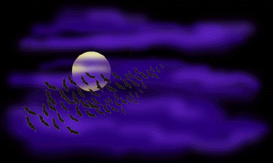 After the storm, the clouds dissipate.  A flock of bats streams across the face of the moon.
